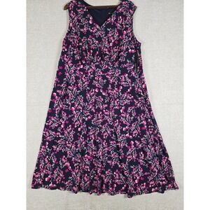 Maggy London Woman Navy Pink Floral V-Neck Midi Dress 20W NEW